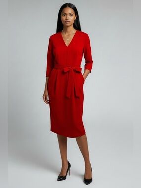 Grace Karin V-Neck Tie-Waist Red Sheath Dress